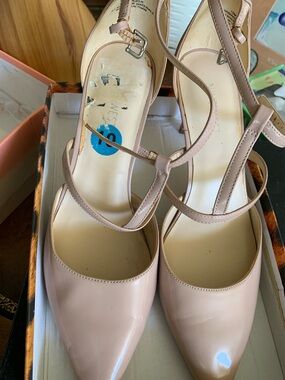 Nine West Pale Pink Patent Pointed-Toe Strappy Pumps